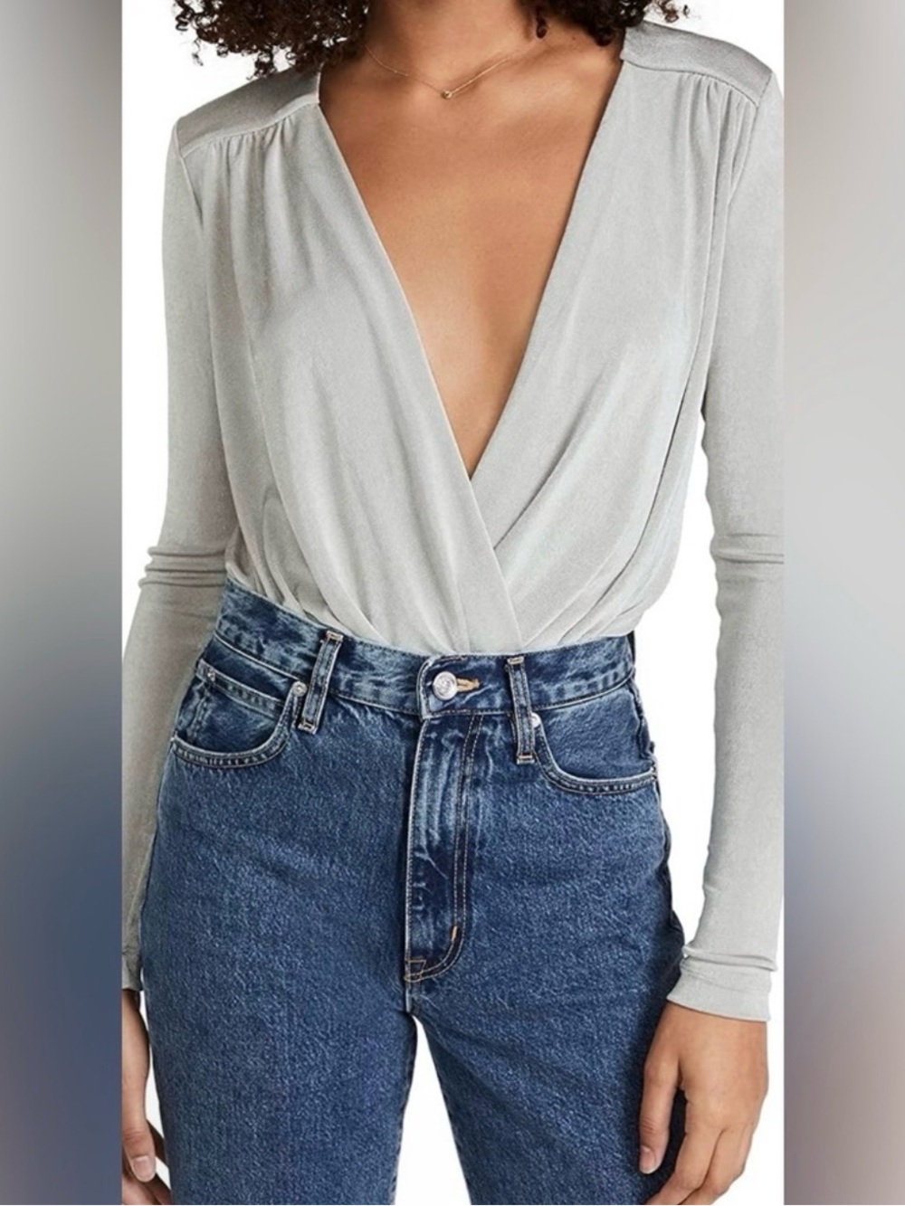 Free People Intimately On My Way Bodysuit Deep V Long Sleeve XS